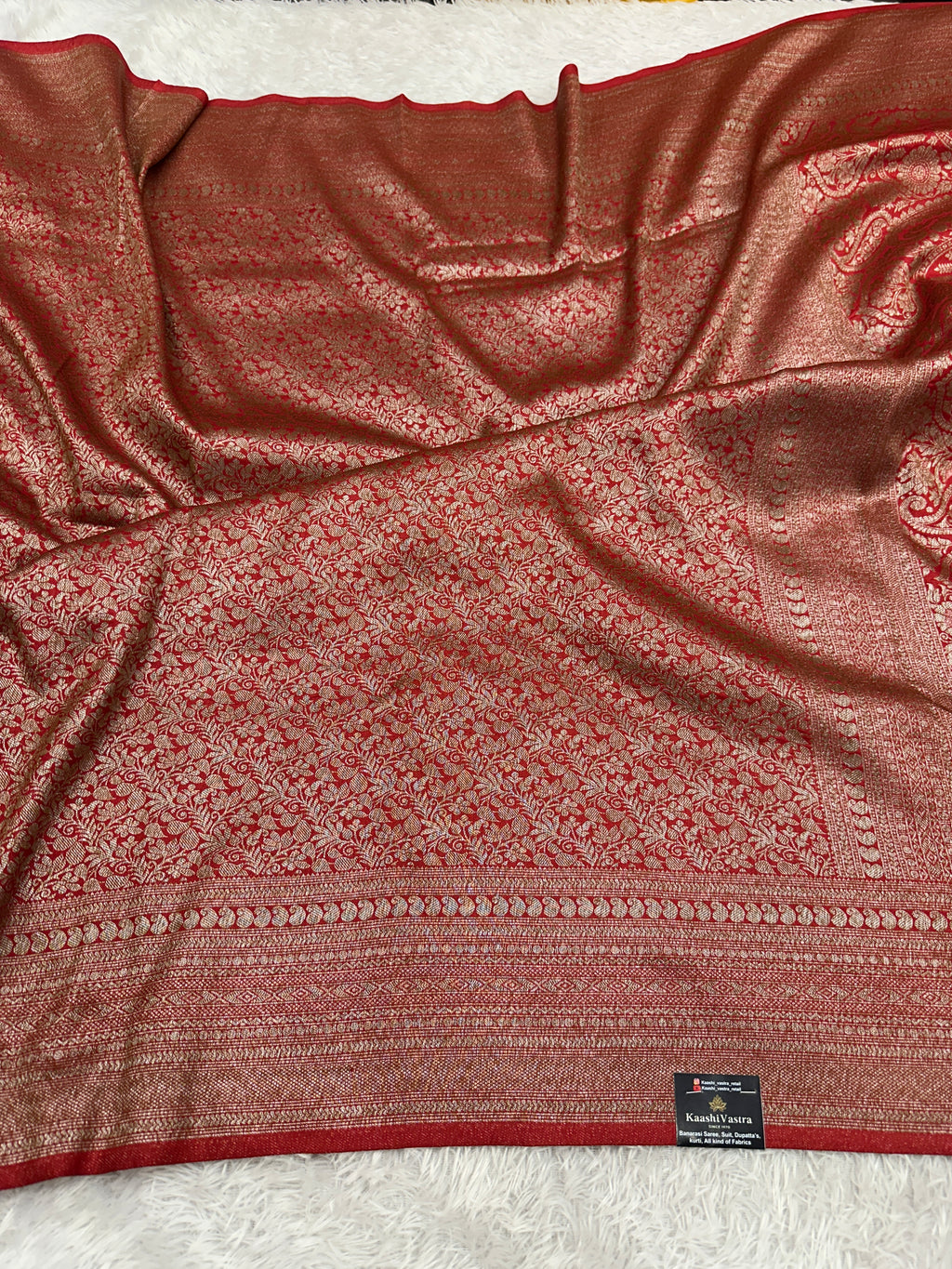 Red Banarasi Dupion Silk Saree with Embossed Antique Zari Weaving & Rich Antique Zari Pallu | STF85