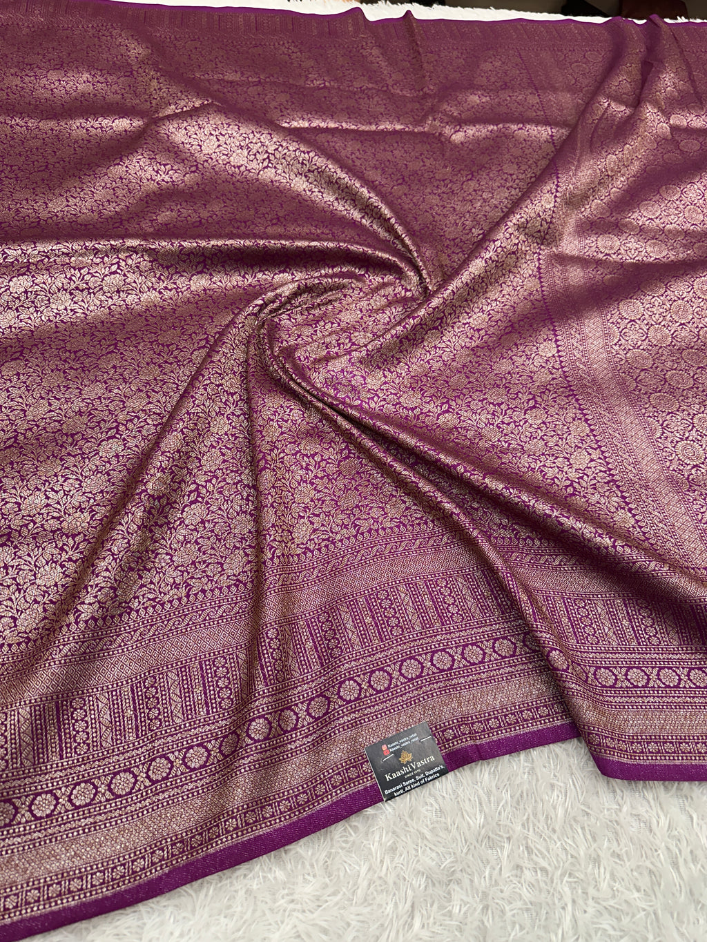 Magenta Banarasi Dupion Silk Saree with Embossed Antique Zari Weaving & Rich Antique Zari Pallu | STF88