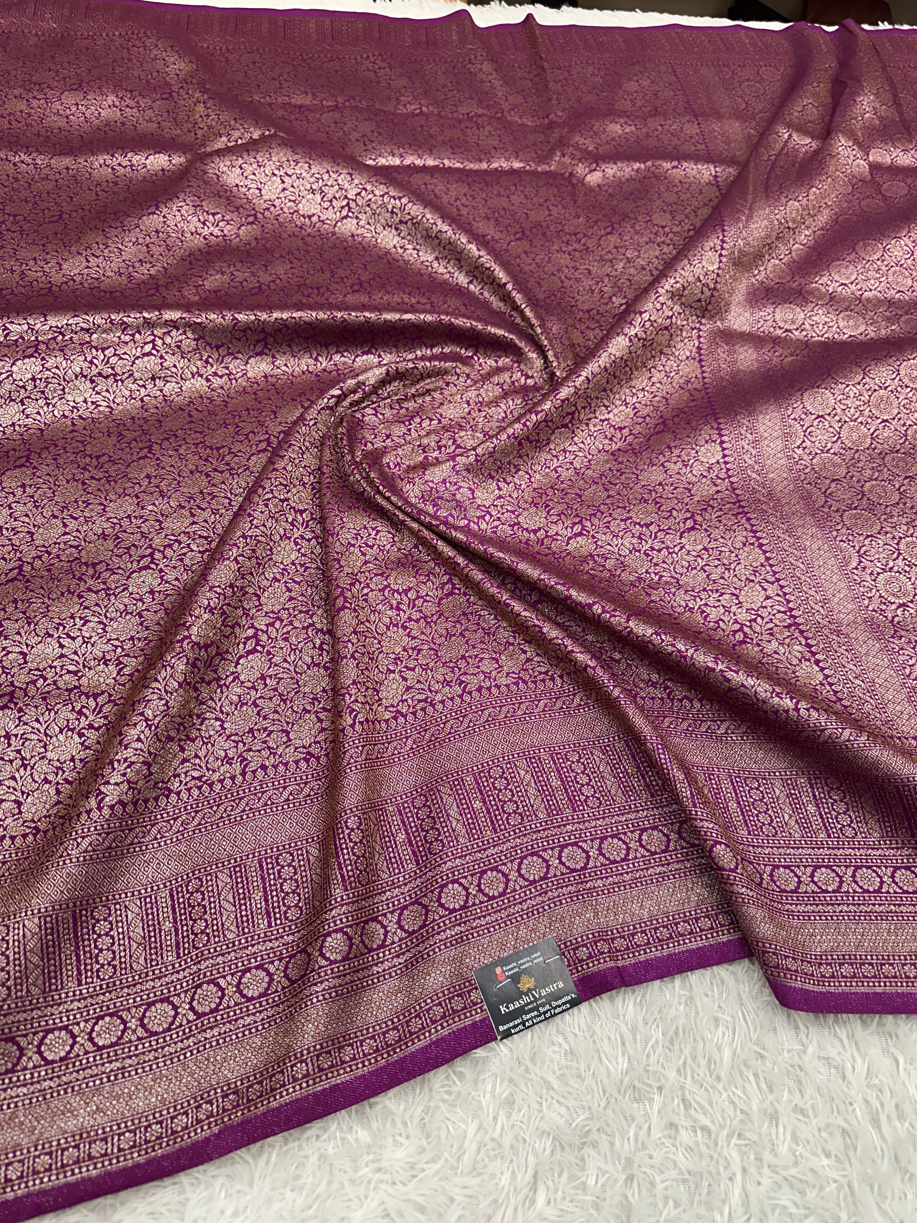 Magenta Banarasi Dupion Silk Saree with Embossed Antique Zari Weaving & Rich Antique Zari Pallu | STF88