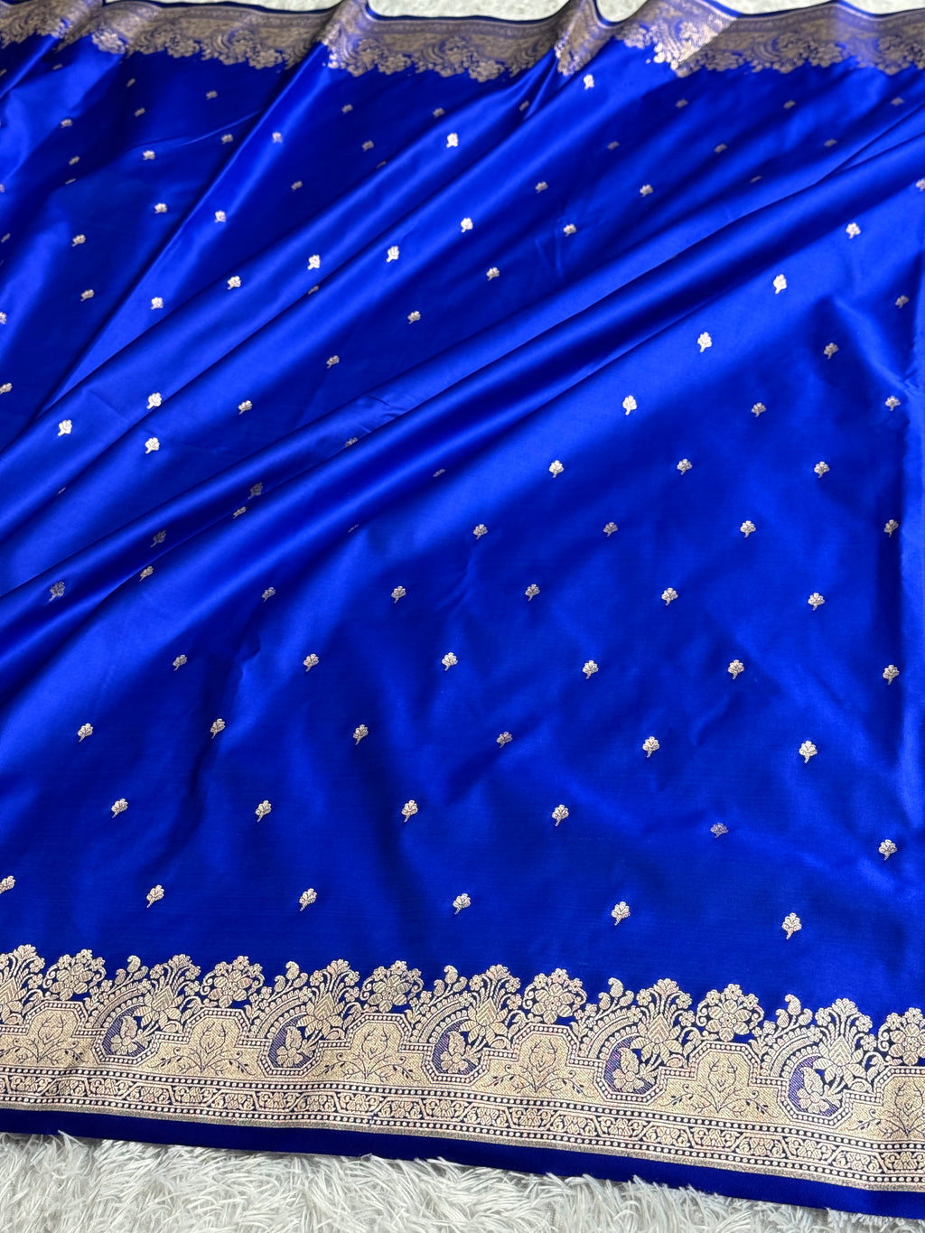 Royal Blue Mashru Kataan Silk Saree | All Over Buta Woven Design | MKS697