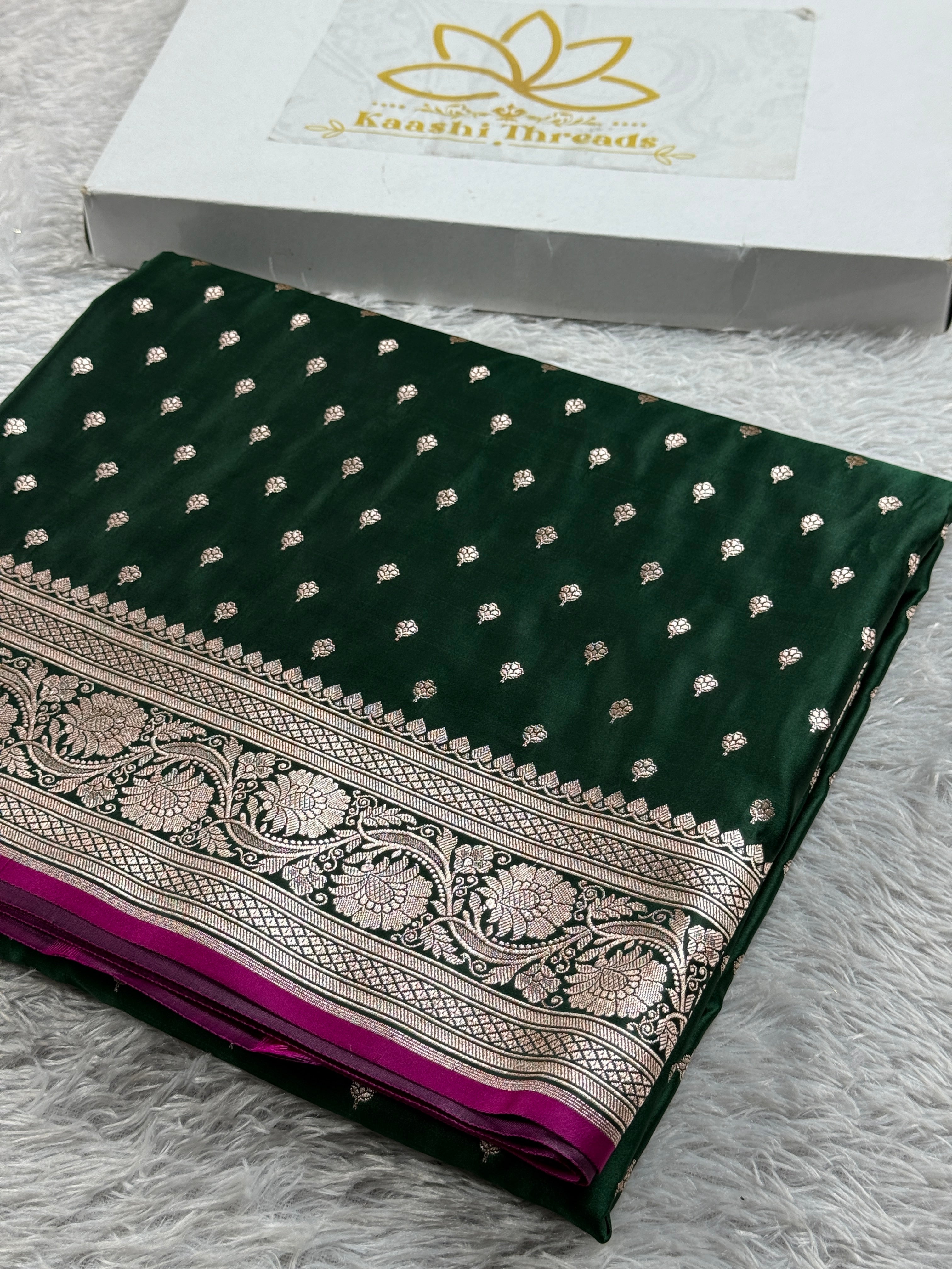 Elegant Green Soft Mashru Kataan Silk Saree with Buti Zari Weaving & Rich Pallu | MKS536