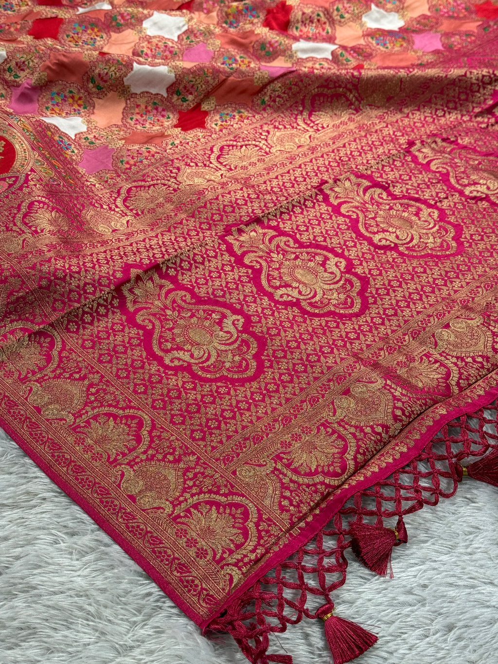 Multicolour Banarasi Modal Silk Saree with All-Over Pashmina Woven Design & Rupa-Sona Zari PSM12