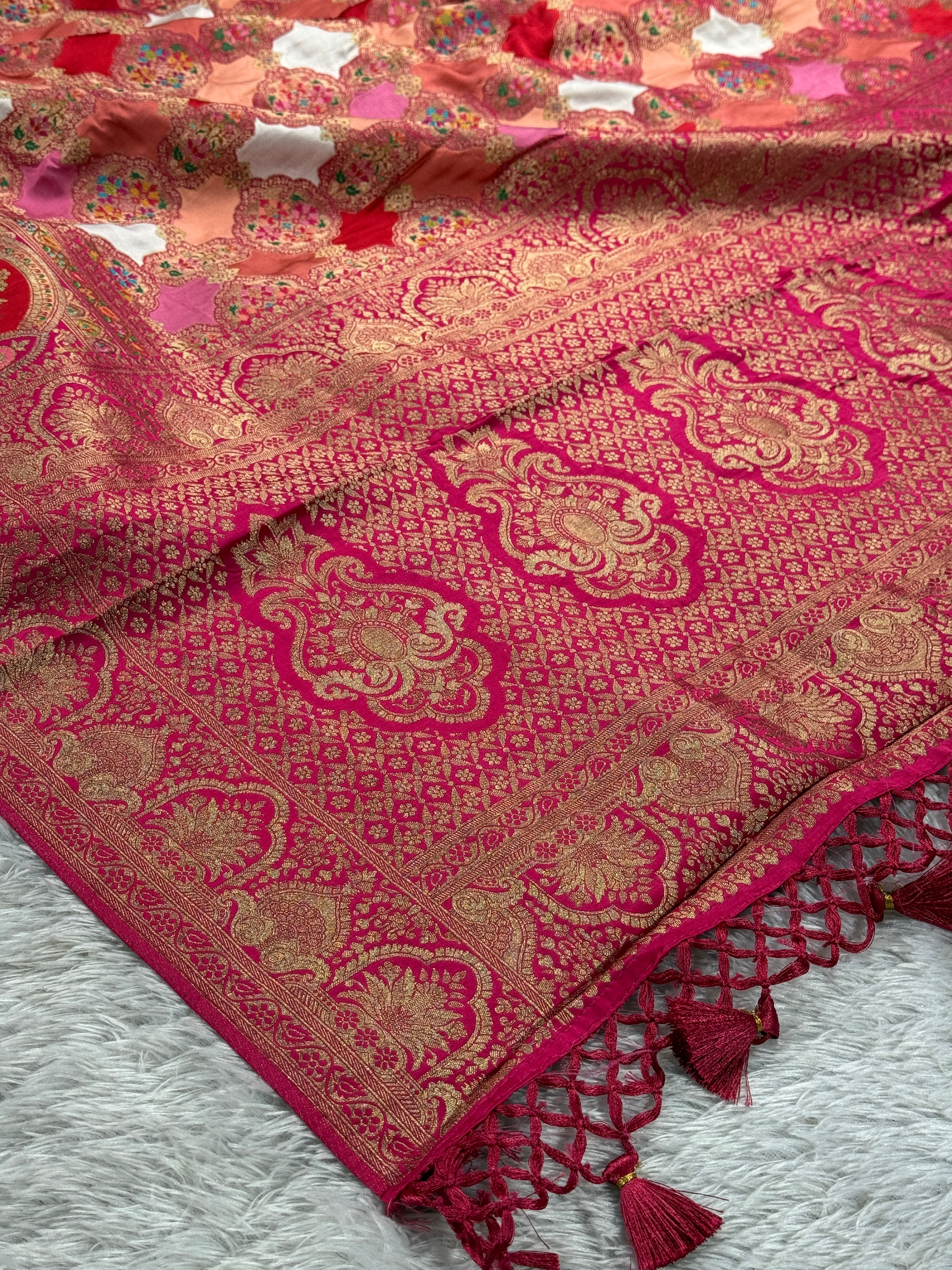 Multicolour Banarasi Modal Silk Saree with All-Over Pashmina Woven Design & Rupa-Sona Zari PSM12