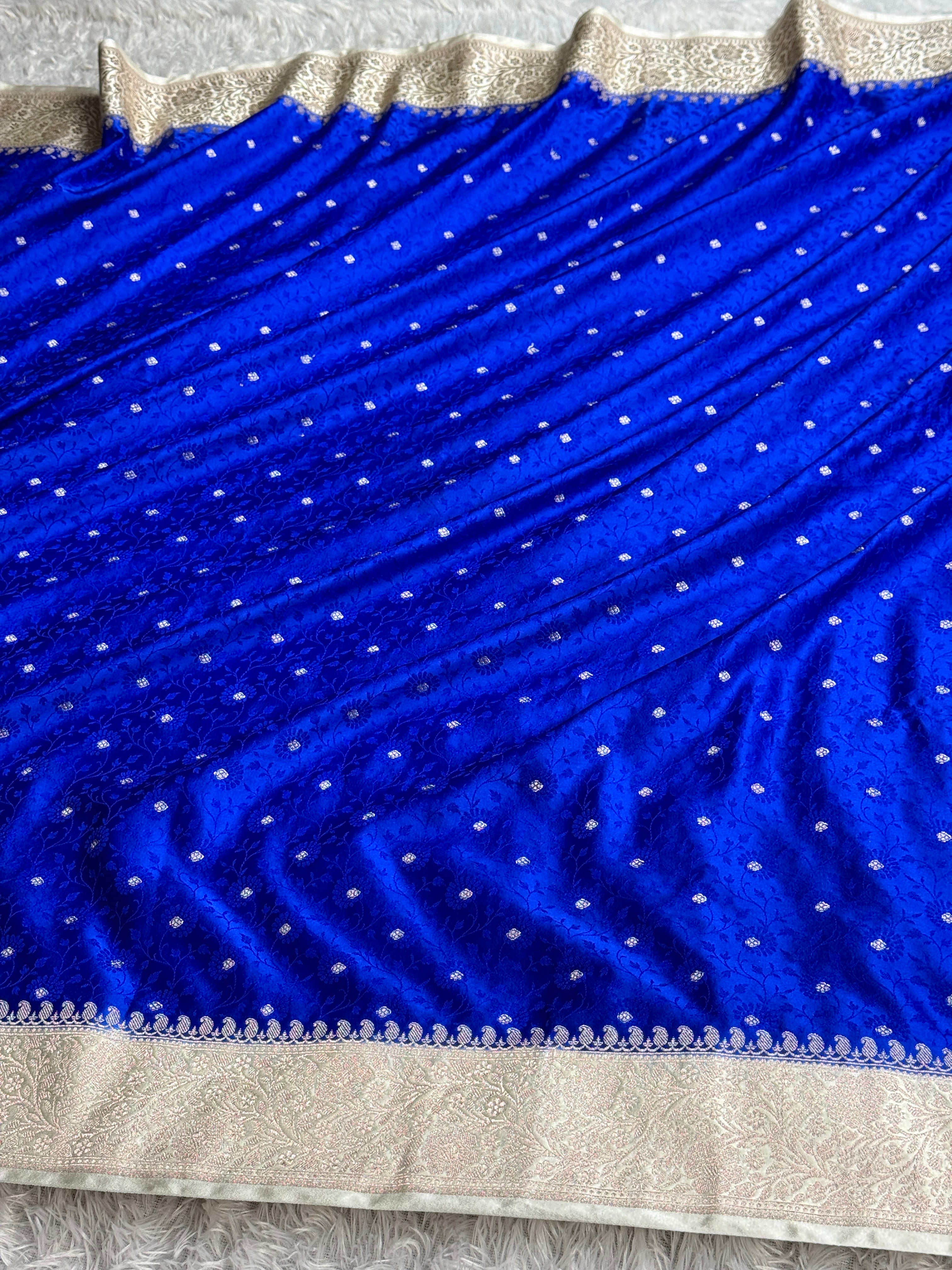 Blue & Beige Tanchoi Zari Meena Banarasi Mashru Silk Saree – MKS734