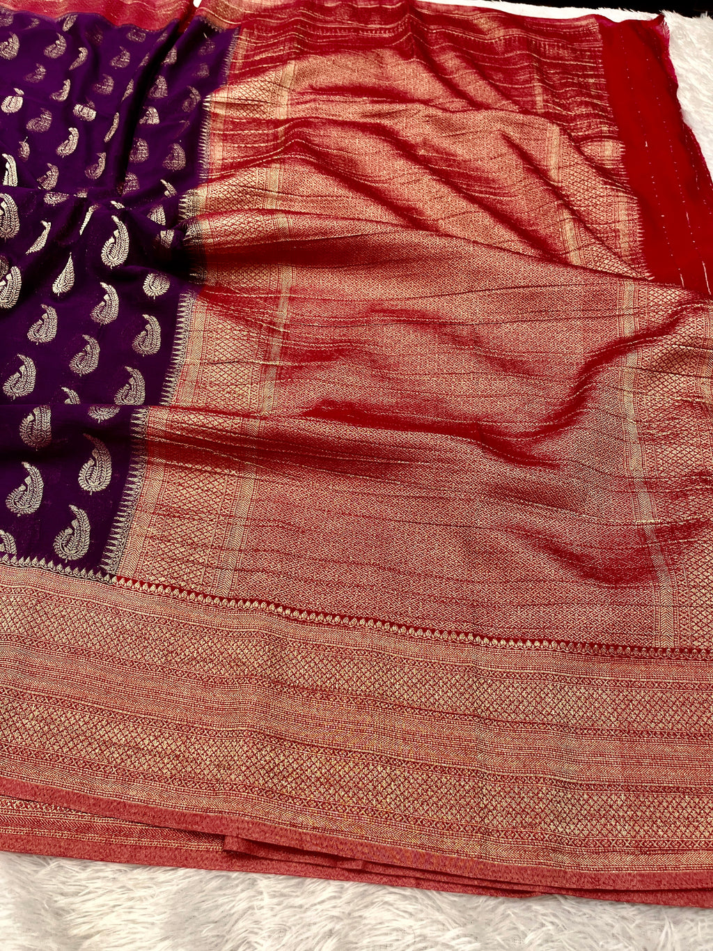 Chinon Silk Karry  Buta  Design Wine with Red color  Saree CN07