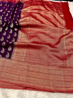 Chinon Silk Karry  Buta  Design Wine with Red color  Saree CN07