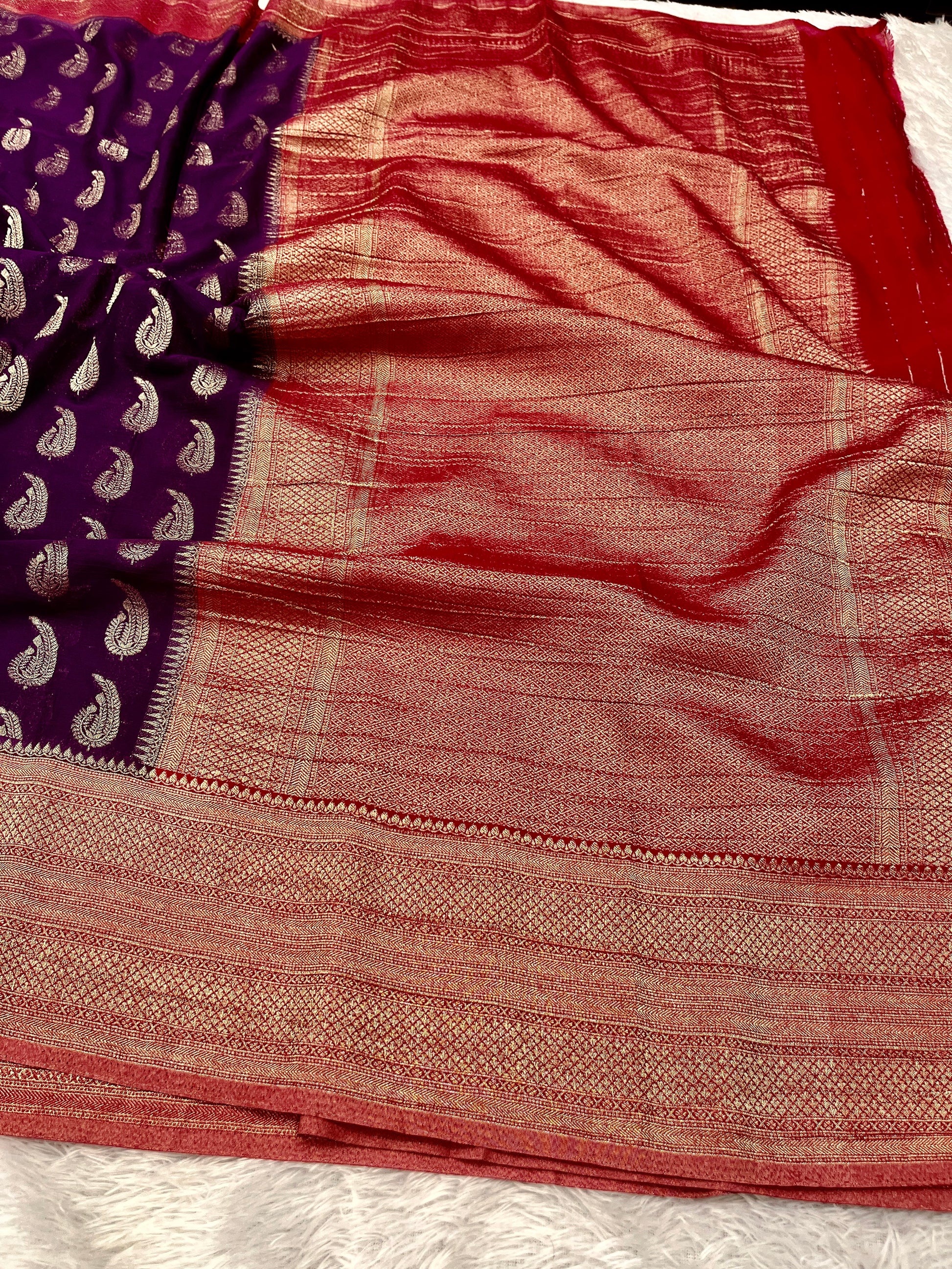 Chinon Silk Karry  Buta  Design Wine with Red color  Saree CN07