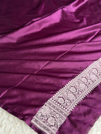 Banarasi Mashru Kataan Silk Saree in Magenta | Jaal Woven Design | MKS757