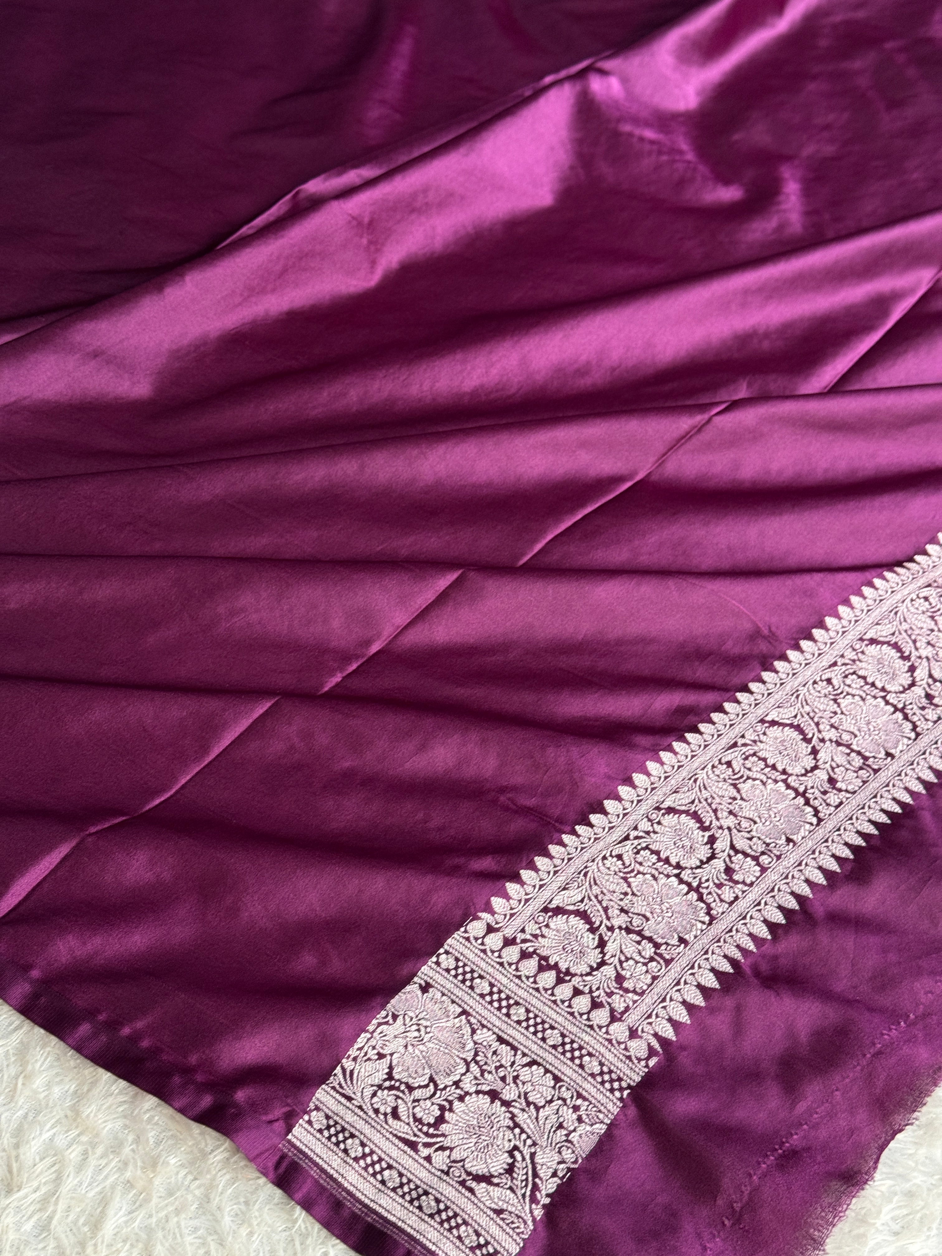Banarasi Mashru Kataan Silk Saree in Magenta | Jaal Woven Design | MKS757