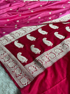 Pink Banarasi Mashru Silk Saree with Dark Pink Contrast and Jacquard Woven Buti Pattern MKS0113