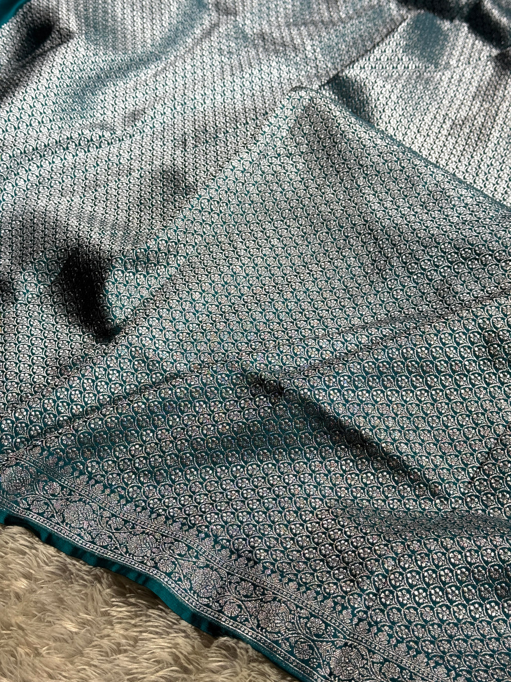 Rama Blue Banarasi Mashru Silk Saree with Pallu Border Woven Design MKS162