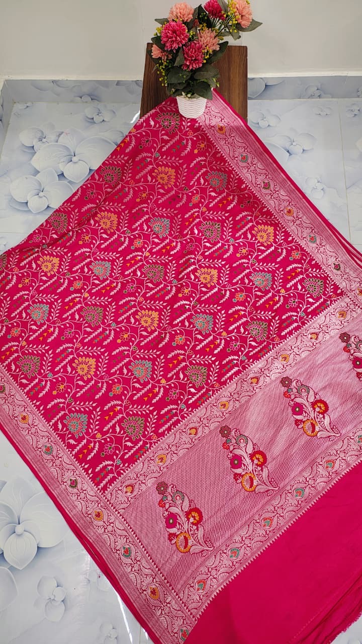 Pure Silk Tussar Banarasi Saree with All-over Meenakari Jaal Woven Pattern TSS12
