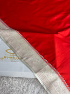 Red & Cream Mashru Kataan Silk Saree with Woven Border, Rich Zari Pallu & Plain Blouse MKS799