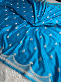 Light Blue Banarasi Mashru Kataan Silk Saree with All-over Jaal Weaving & Rupa-Sona Zari Work MKS111