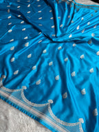 Light Blue Banarasi Mashru Kataan Silk Saree with All-over Jaal Weaving & Rupa-Sona Zari Work MKS111