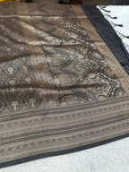 Black Banarasi Dupion Silk Saree with Embossed Antique Zari Weaving & Rich Antique Zari Pallu | STF79