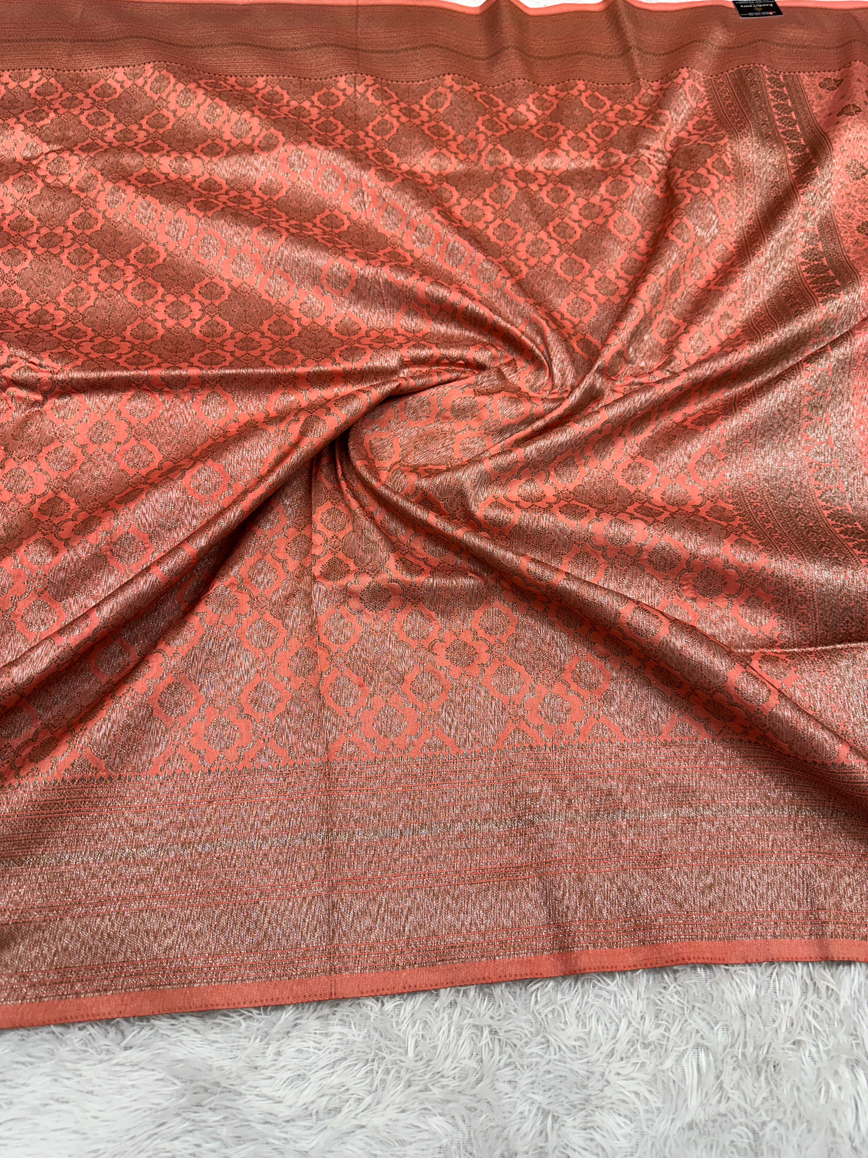 Dark pitch Yellow Banarasi Dupion Silk Saree with Embossed Antique Zari Weaving & Rich Antique Zari Pallu | STF84