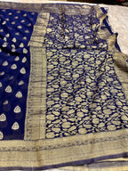 Chinon Silk Buta Zari Navy blue  Color Saree CN01