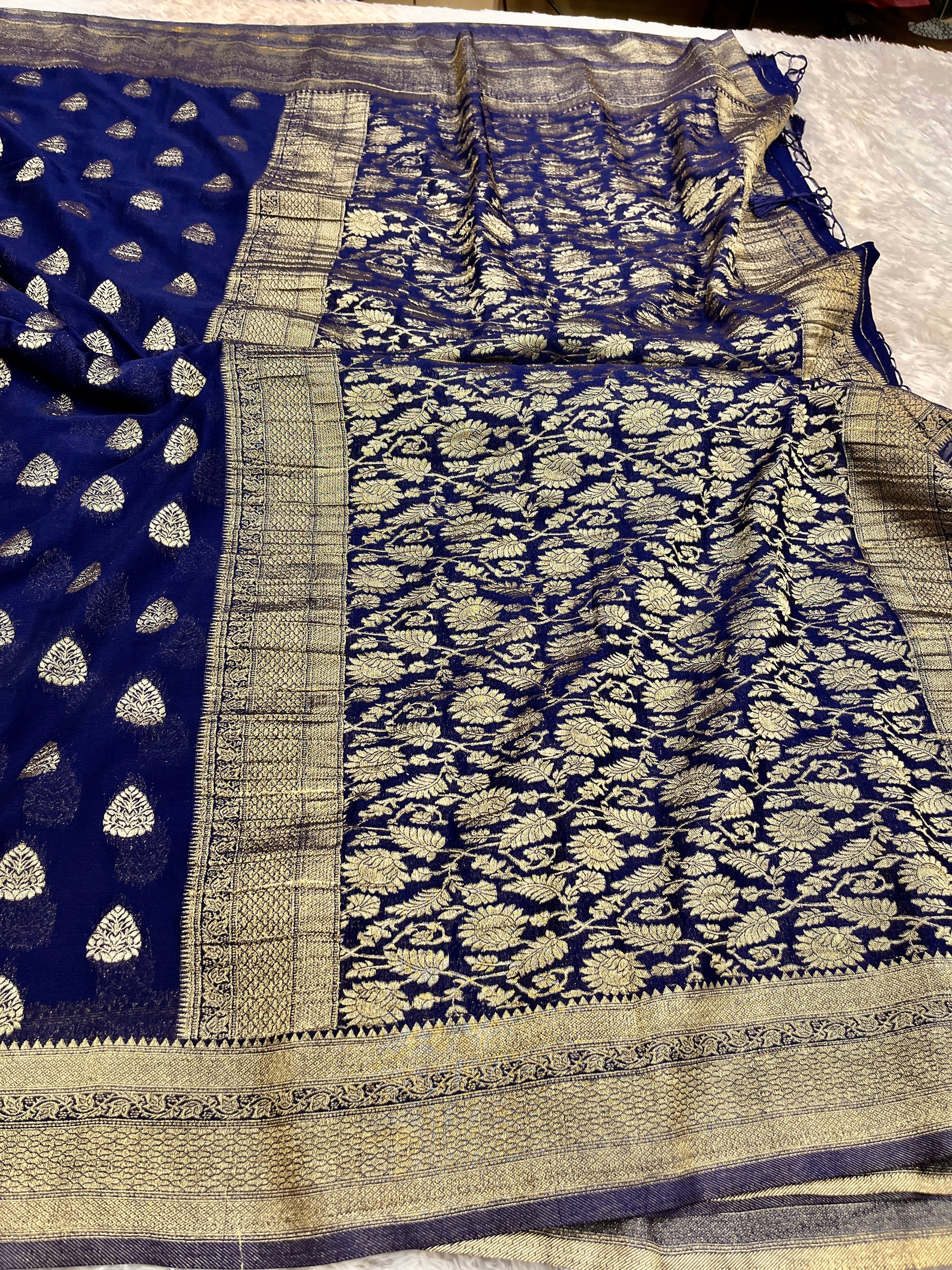 Chinon Silk Buta Zari Navy blue  Color Saree CN01