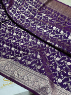Royal Purple Jangla Woven Mashru Kataan Silk Banarasi Saree with Rich Jacquard Pallu – MKS502