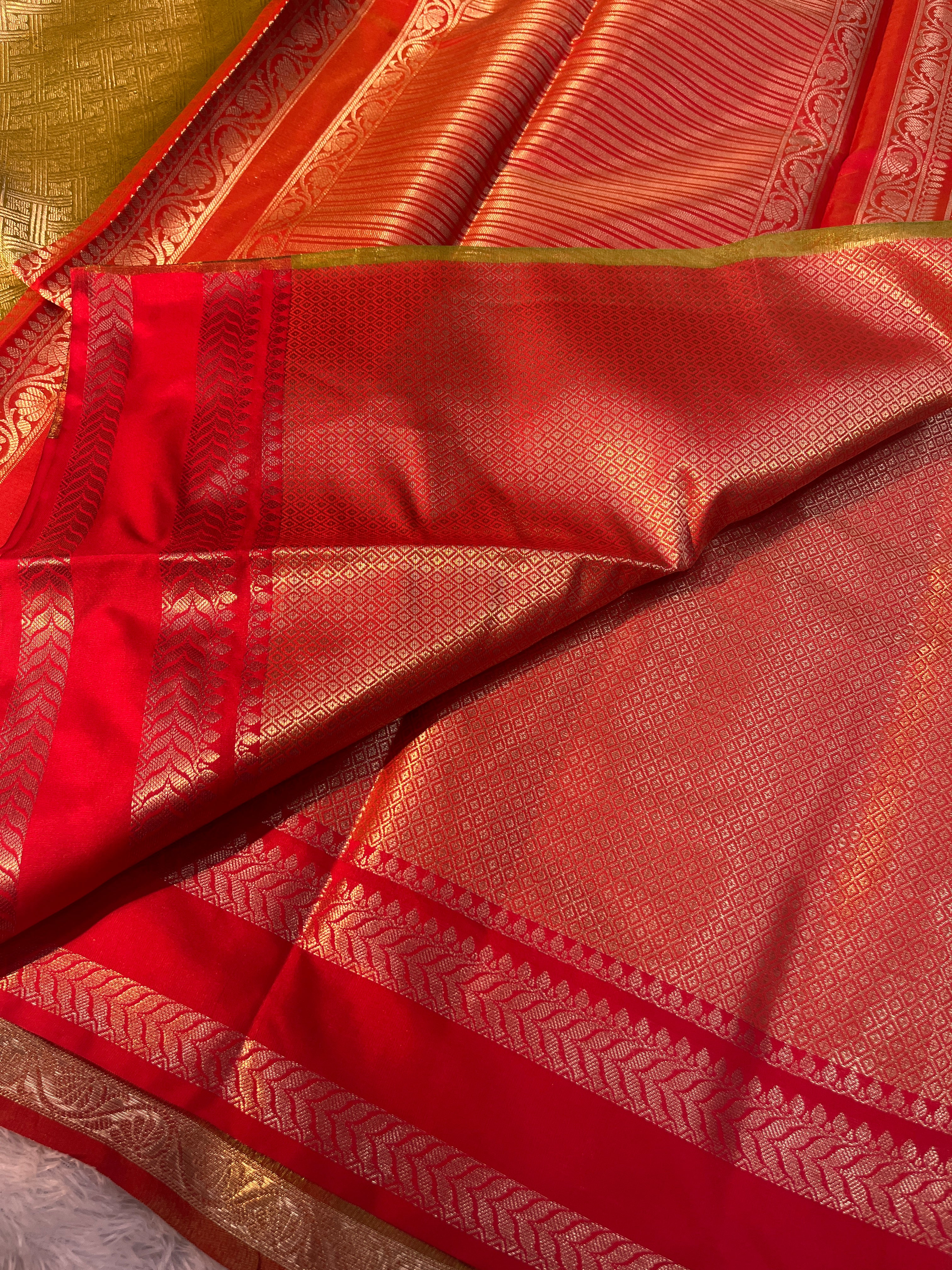 Parrot with Red Tissue Silk Saree Ts32
