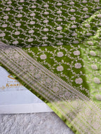 Sea Green Mashru Kataan Silk Banarasi Saree with Zari Jaal Weaving | MKS751