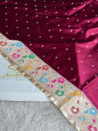 Royal Maroon Beige Mashru Kataan Silk Saree | Pathani Border Elegance | MKS654