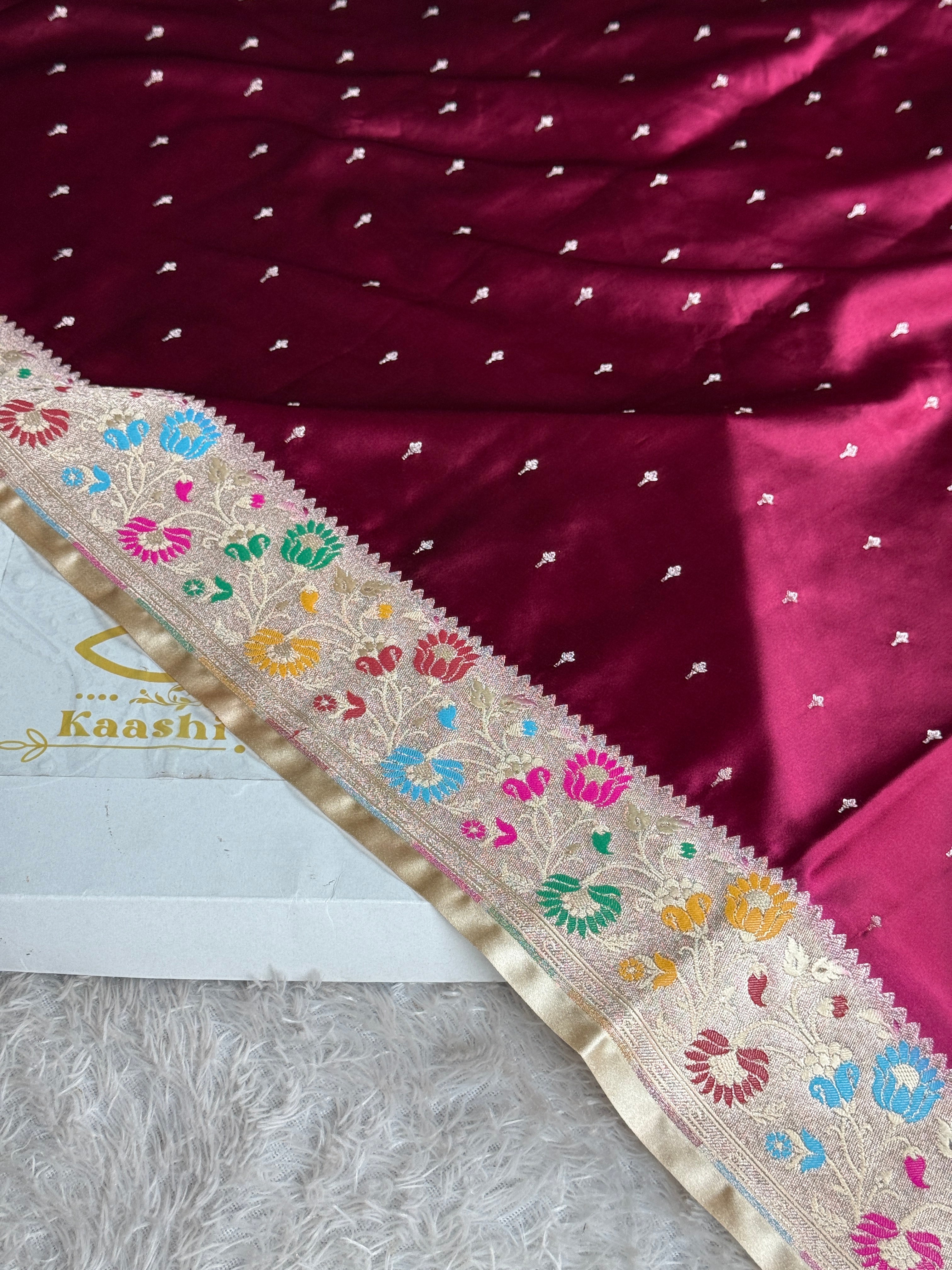 Royal Maroon Beige Mashru Kataan Silk Saree | Pathani Border Elegance | MKS654
