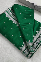 Banarasi Mashru Kataan Silk Saree Featuring Small Buti Pattern with Ikkat Border and Zari Pallu – MKS407