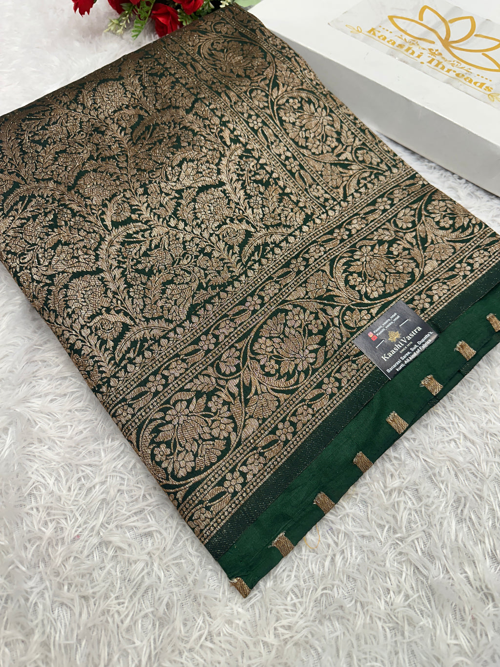 Green  Banarasi Dupion Silk Saree with Embossed Antique Zari Weaving & Rich Antique Zari Pallu | STF110
