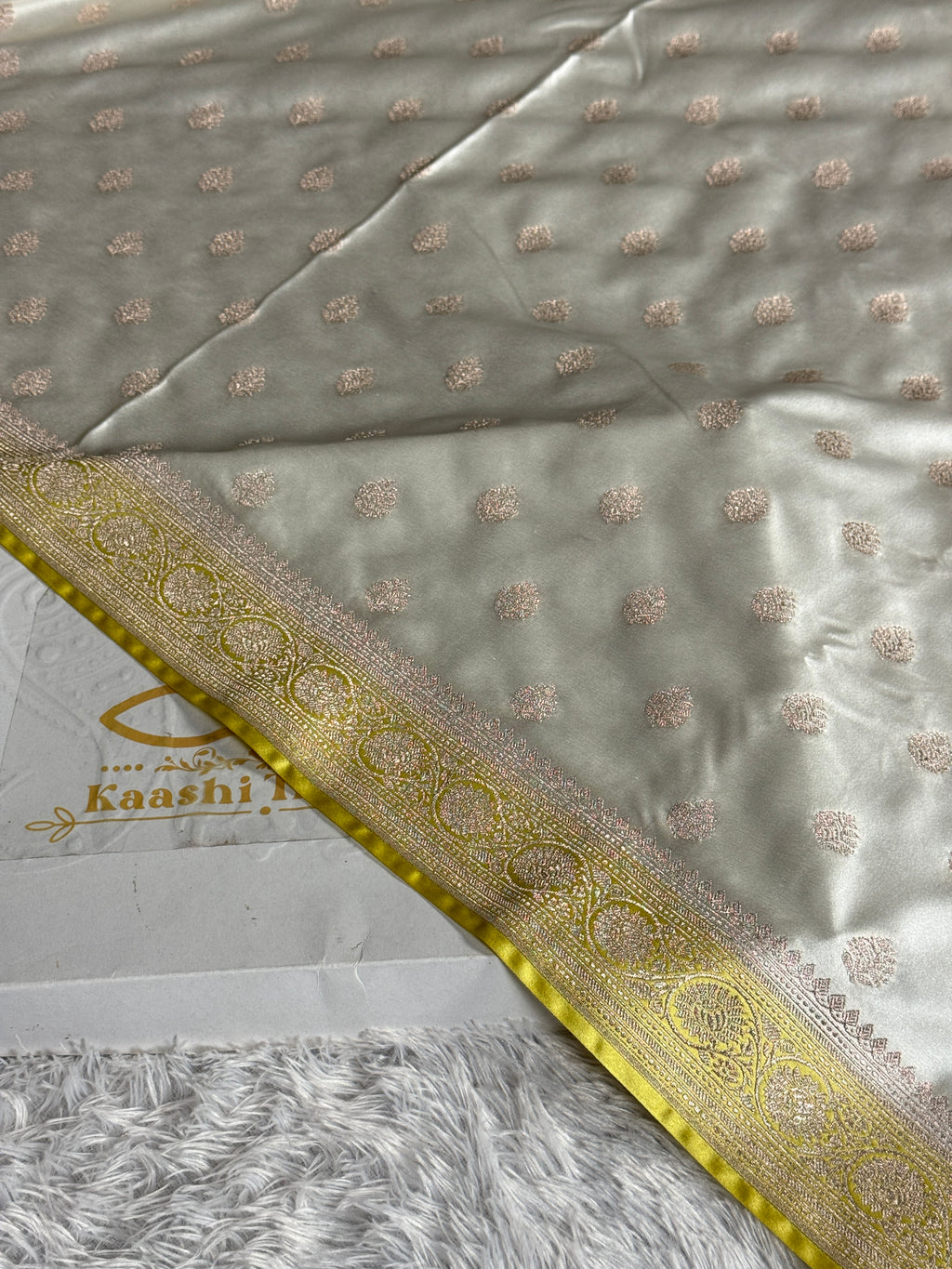 Cream with Lemon Yellow Contrast Mashru Kataan Silk Saree with Rich Zari Woven Pallu | MKS644