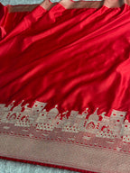 Red Ghat Silk Saree with Rich Zari Woven Pallu & Zari Border – MKS817