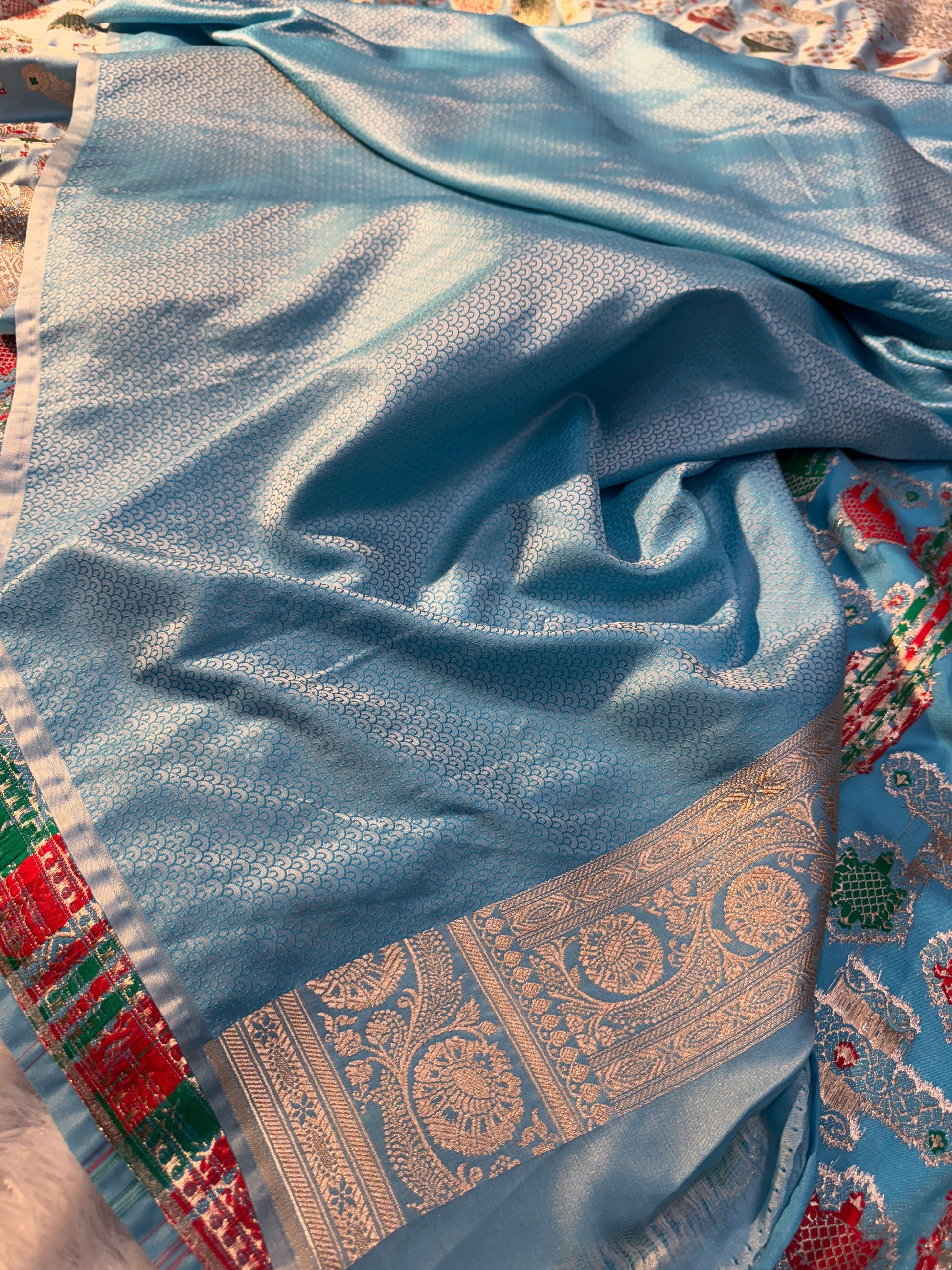 Mashru Kataan Meena flower Saree Ms14
