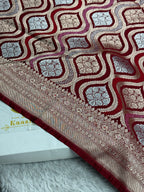 Elegant Maroon Mashru Kataan Silk Banarasi Saree with Traditional Zari Jaal Pattern | Kaashi Threads MKS403