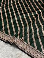 Banarasi Mashru Kataan Silk Saree Featuring Aaddha Zari Weave with Rich Zari Pallu – MKS413