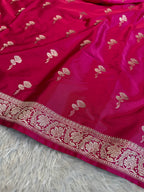 Rani Pink Banarasi Mashru Silk Saree with Jacquard Woven Floral Buta Pattern MKS132