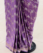 Banarasi Mashru Kataan Silk Saree Featuring Jaal Weave with Silver Zari Meena Work & Rich Pallu – MKS414