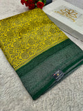 STF43– Radiant Lemon Yellow Dupion Saree with Silver-Black Antique Zari Weaving