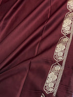 Royal Wine Mashru Kataan Silk Saree with Silver Zari Meenakari Jaal Weaving | MKS684