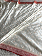 ✨ Cream Mashru Kataan Silk Saree with Red Contrast Border & Rich Zari Pallu | MKS644 ✨