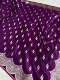 Wine Banarasi Mashru Silk Saree with Jacquard Woven Dual Buta & Elegant Zari Highlights MKS088