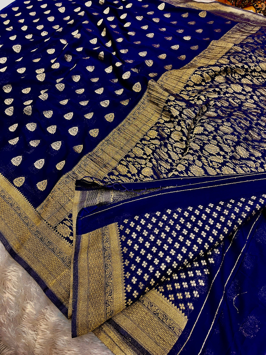 Chinon Silk Buta Zari Navy blue  Color Saree CN01