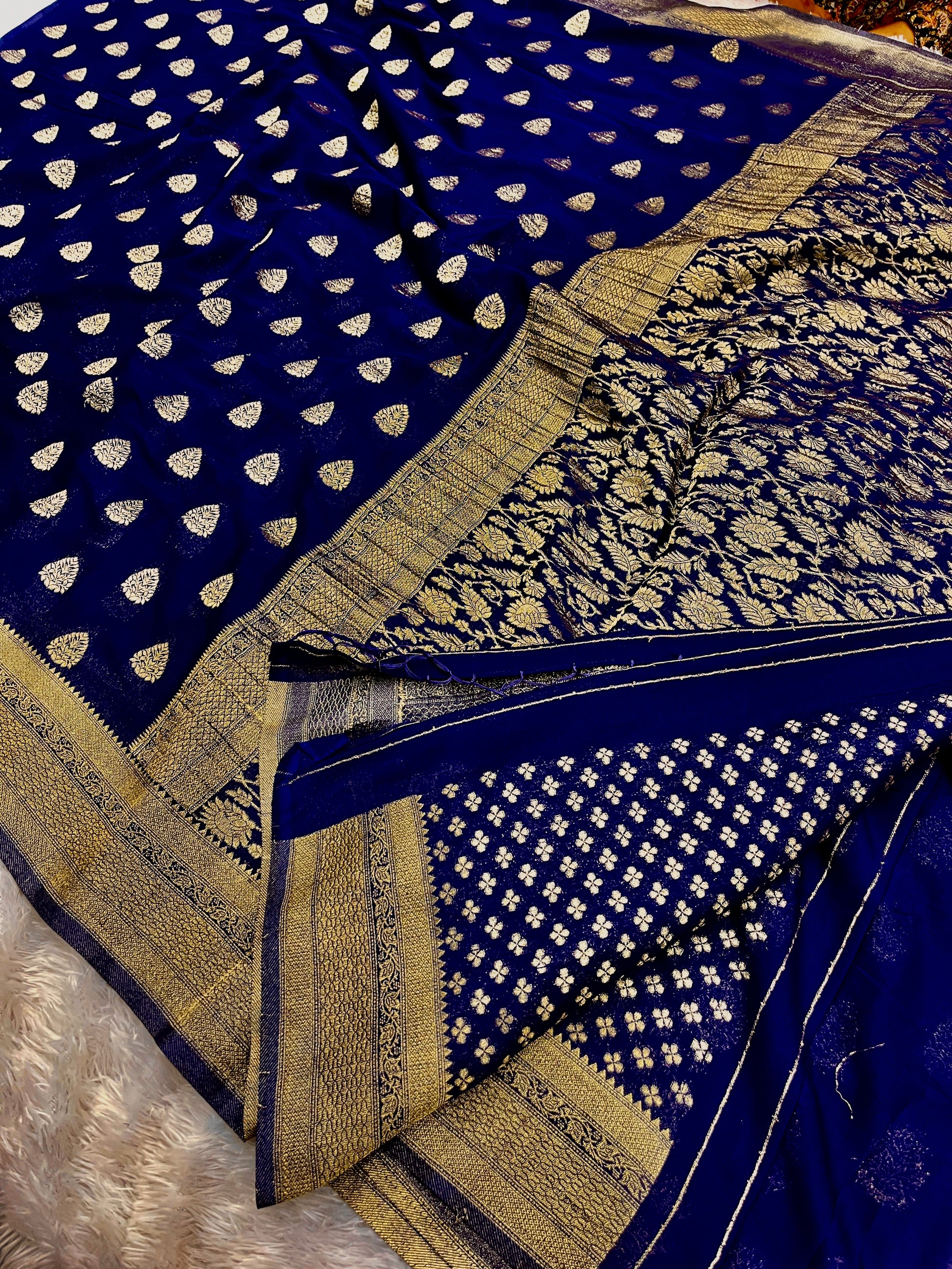 Chinon Silk Buta Zari Navy blue  Color Saree CN01