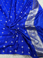 ✨ Royal Blue Rangkaat Mashru Kataan Silk Saree – MKS685 ✨