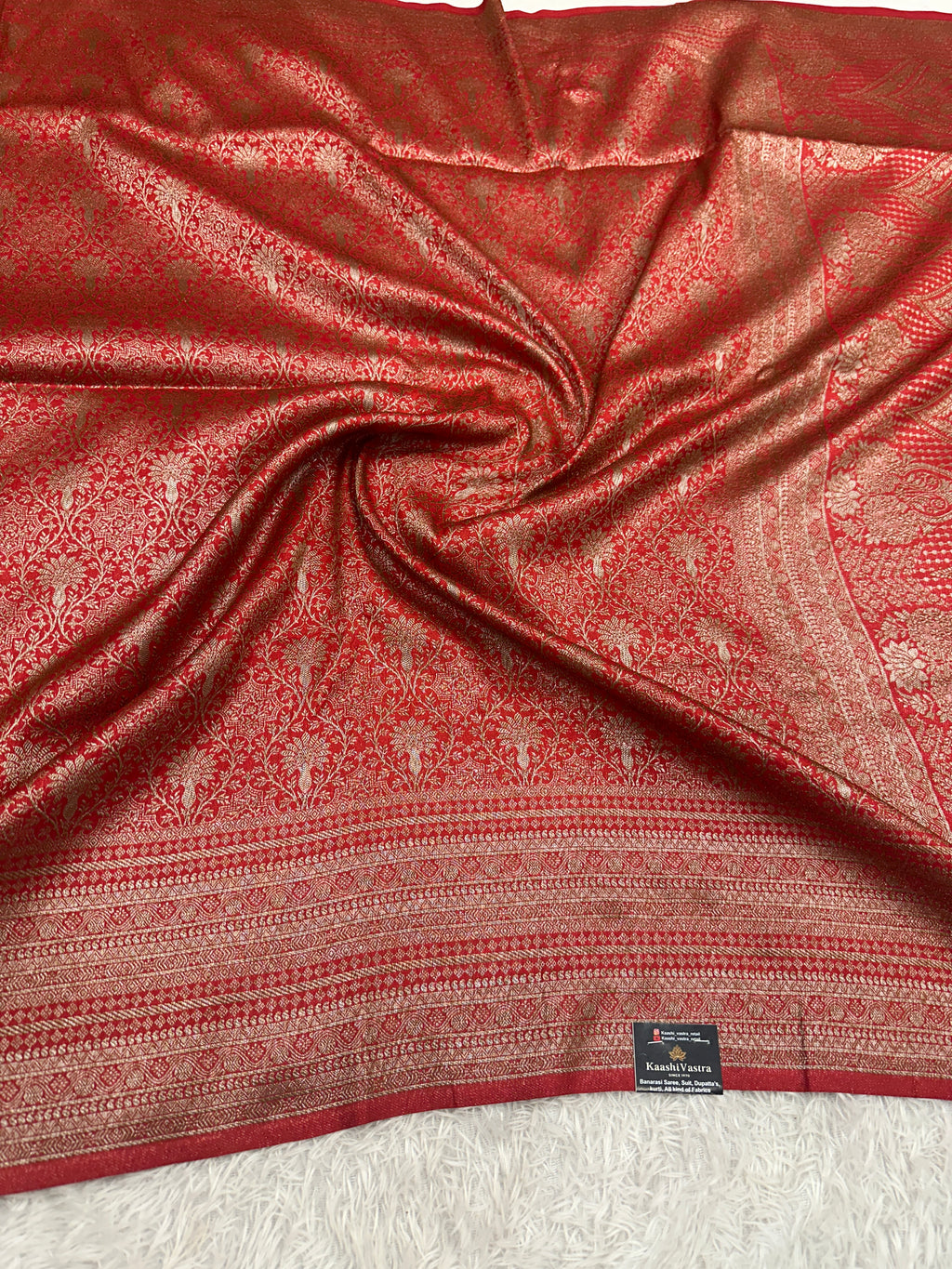 Red Banarasi Dupion Silk Saree with Embossed Antique Zari Weaving & Rich Antique Zari Pallu | STF81