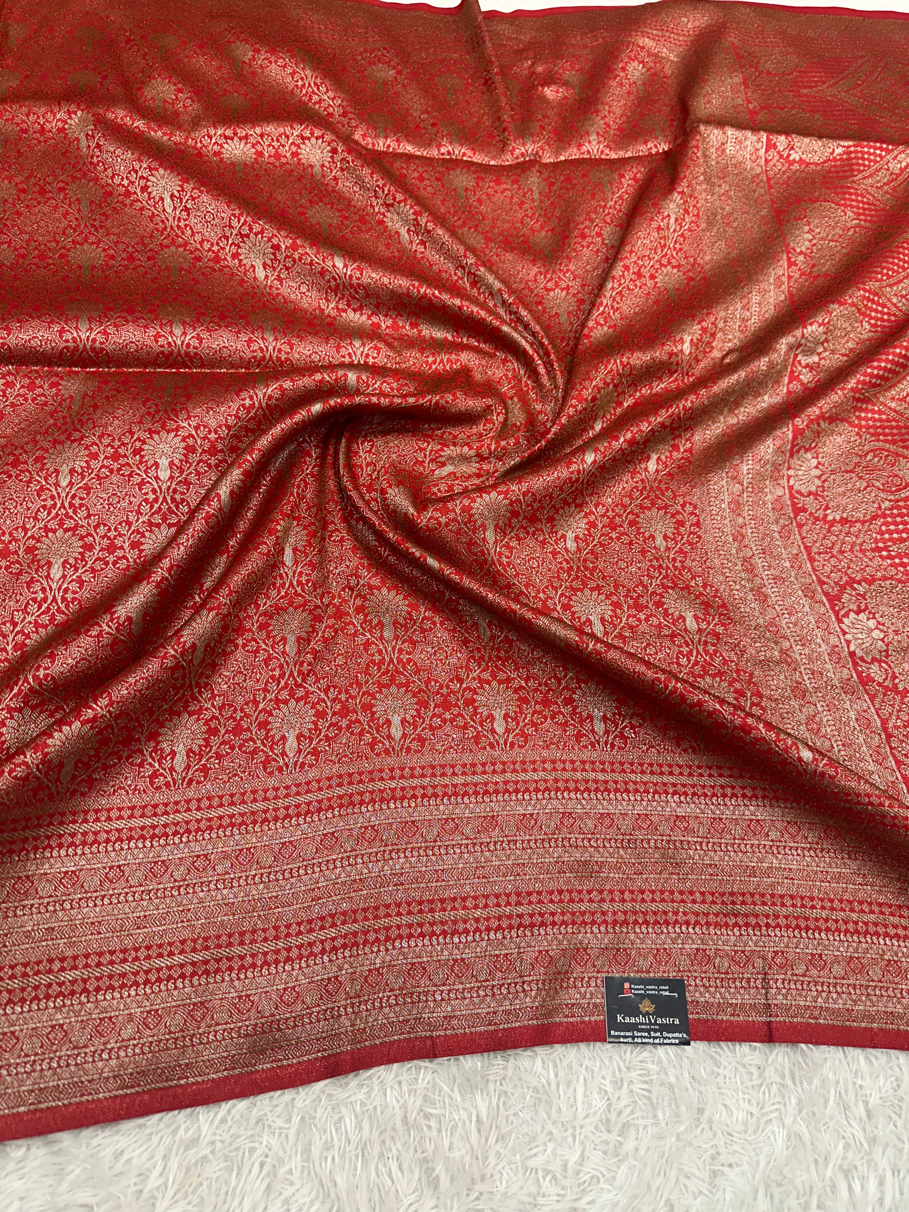 Red Banarasi Dupion Silk Saree with Embossed Antique Zari Weaving & Rich Antique Zari Pallu | STF81