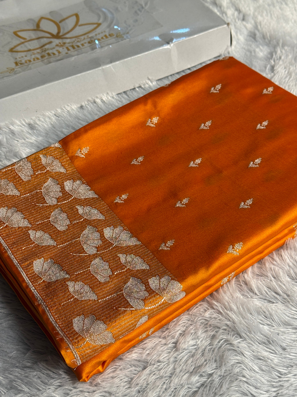 Mashru Kataan Silk Buta Woven Banarasi Saree with Fancy Woven Border – Yellow Orange | MKS596