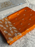 Mashru Kataan Silk Buta Woven Banarasi Saree with Fancy Woven Border – Yellow Orange | MKS596
