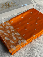 Mashru Kataan Silk Buta Woven Banarasi Saree with Fancy Woven Border – Yellow Orange | MKS596