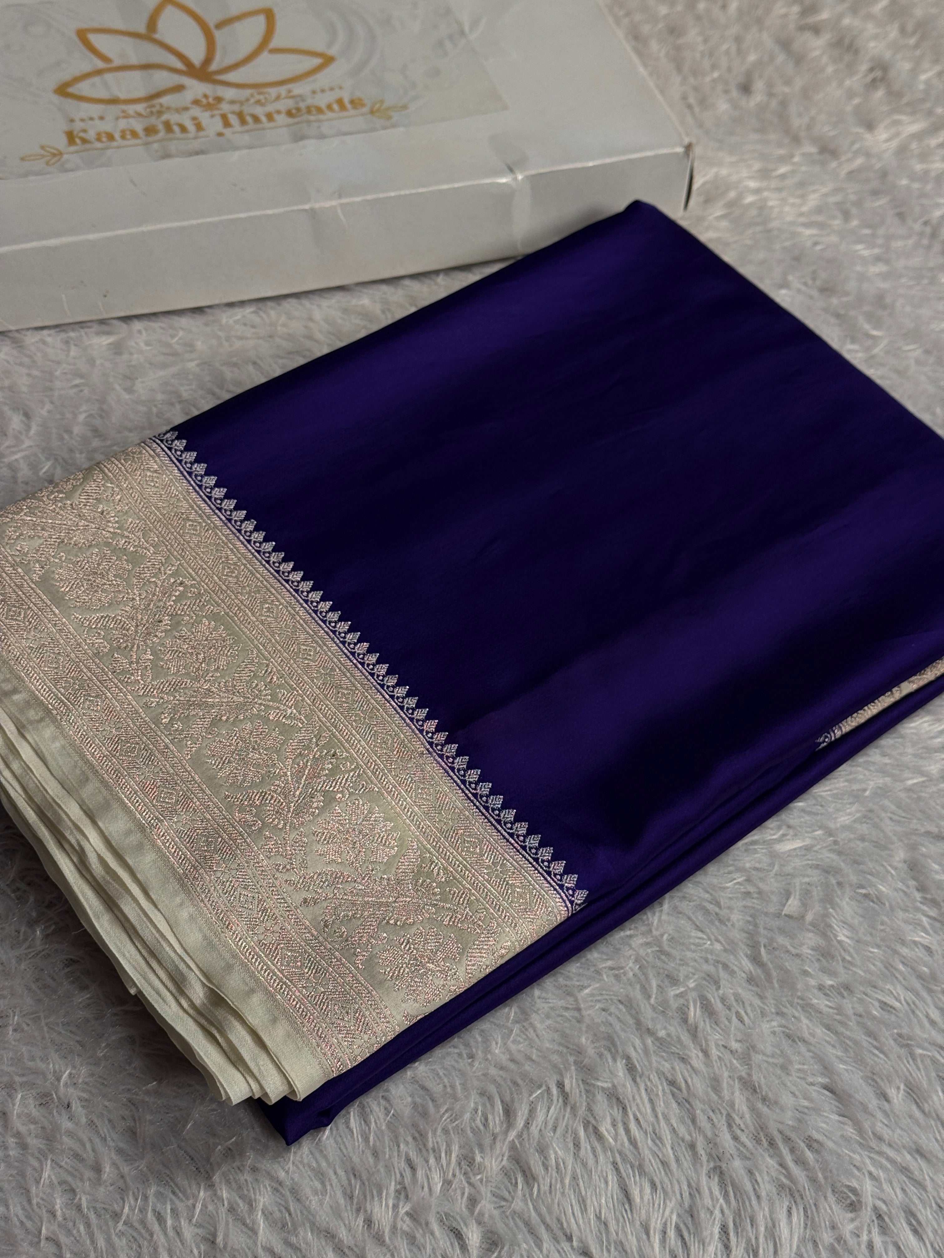 Purple & Cream Mashru Kataan Silk Saree with Rich Woven Border and Zari Pallu | MKS700